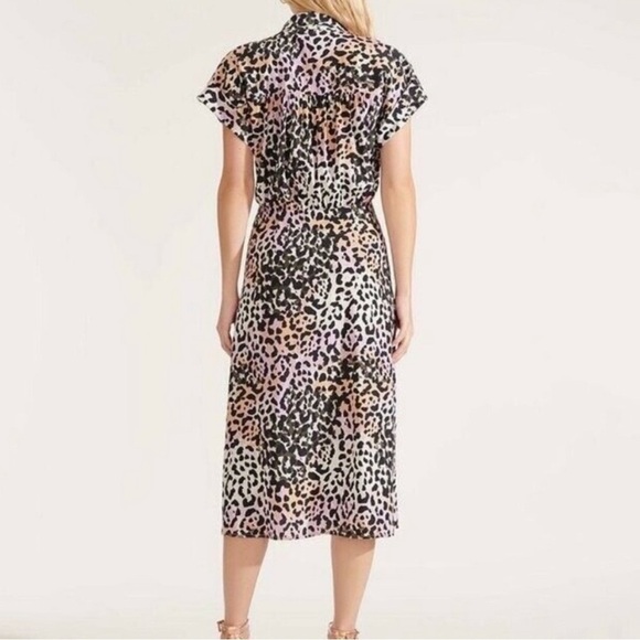 Veronica Beard Amani Watercolor Leopard short sleeve silk blend midi Dress XS/2 - Picture 4 of 12